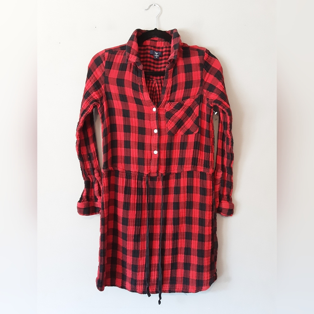 Gap Buffalo Plaid Shirt Dress w/ Waist Tie